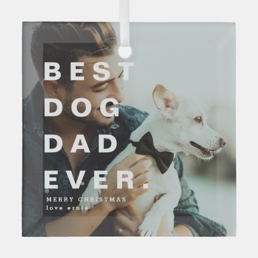 Modern BESTE DOG DAD OOIT Aangepaste foto Glas Ornament (Voorkant)