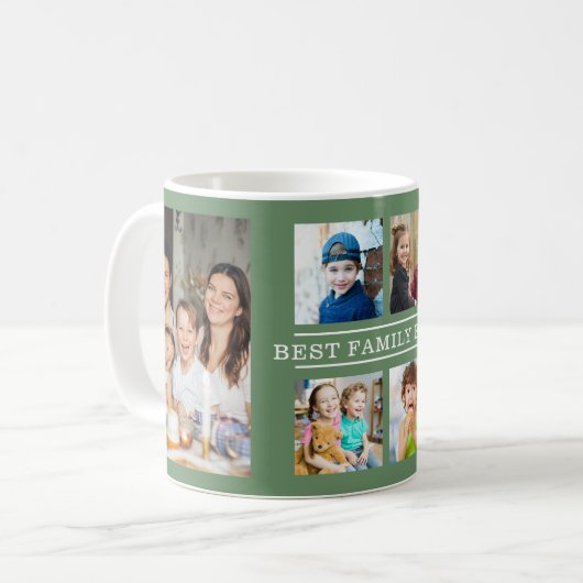 Modern Beste Familie Ooit 6 Foto Collage Groen Koffiemok (Voorkant links)