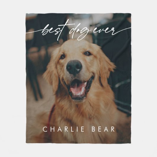 Modern Beste Hond Ooit Donkere Foto Overlay Script Fleece Deken (Voorkant)