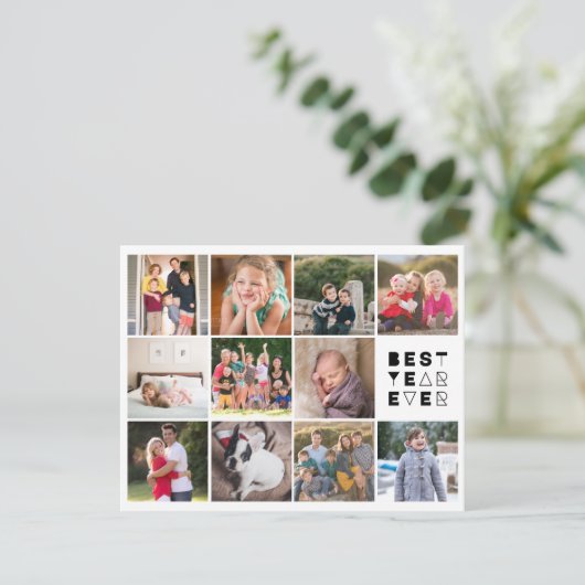 Modern Beste Jaar Ooit 11 Foto Custom Greeting Feestdagenkaart (Staand voorkant)