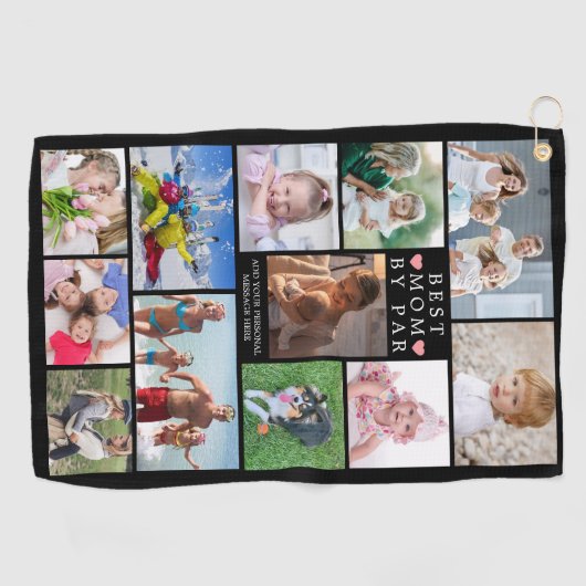 Modern BESTE MOM DOOR PAR Photo Collage Persoonlij Golfhanddoek (Horizontaal)