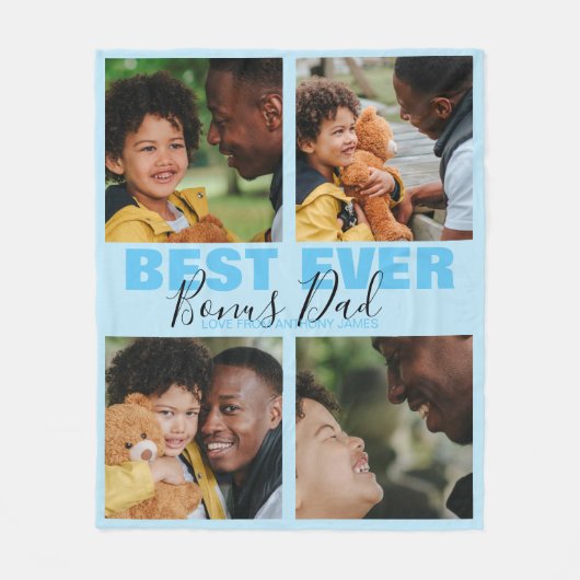 Modern Beste ooit Bonus Papa | Fotocollage Fleece Deken (Voorkant)