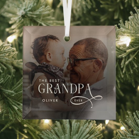 Modern Beste Opa Ooit Foto Persoonlijk Glas Ornament (Insitu)