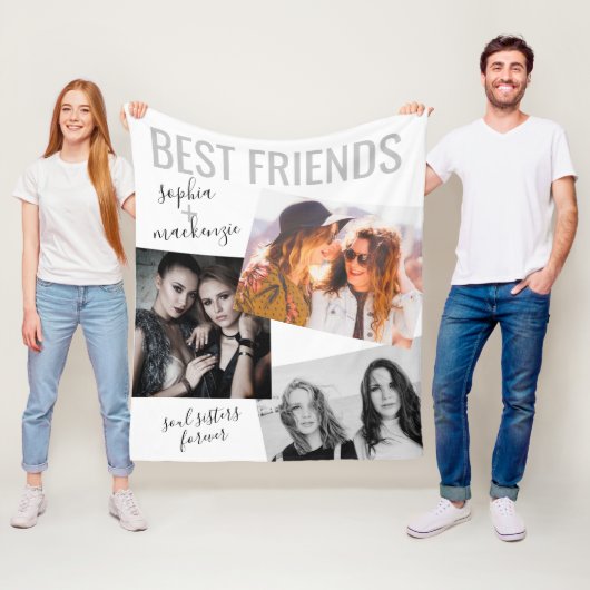 Modern Bestie Foto gepersonaliseerd Nickname BFF Fleece Deken (In situ)