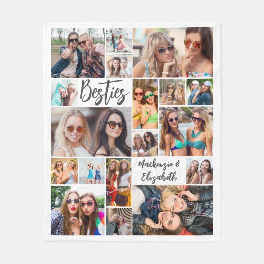 Modern Besties 18 Foto Collage Script Fleece Deken (Voorkant)