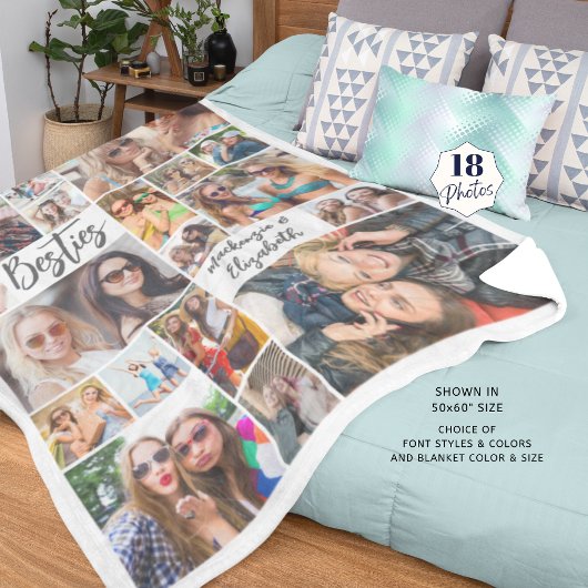 Modern Besties 18 Foto Collage Script Fleece Deken