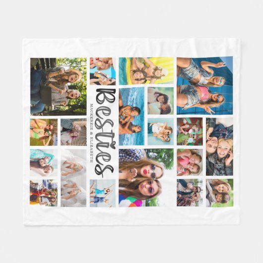 Modern BESTIES 19 Foto Collage White Gray Fleece Deken (Voorkant (Horizontaal))