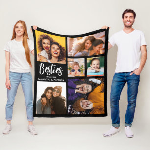 Modern Besties 6 Fotocollage Beste Vriend Zwart Fleece Deken