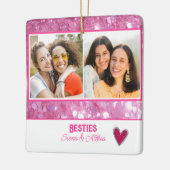 Modern Besties Beste Vriend Pink Glitter 2 foto Keramisch Ornament (Links)