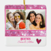 Modern Besties Beste Vriend Pink Glitter 2 foto Keramisch Ornament (Voorkant)