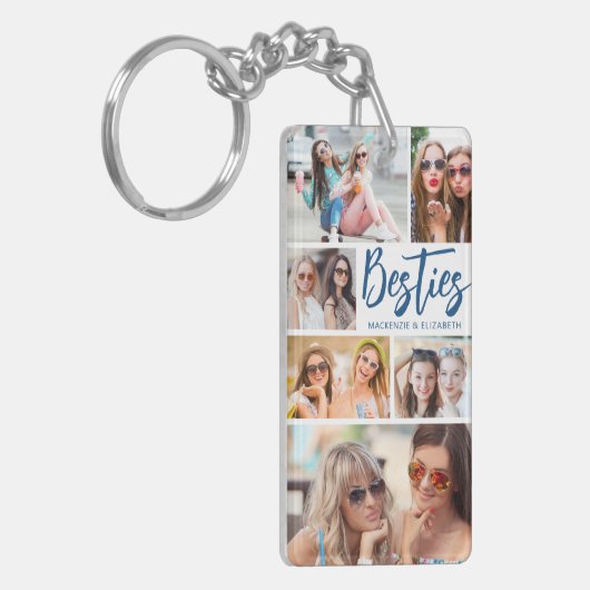 Modern Besties Foto Collage Script Uw kleuren Sleutelhanger (Voorkant Links)