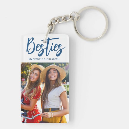 Modern Besties Foto Collage Script Uw kleuren Sleutelhanger (achterkant)