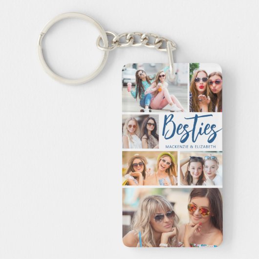 Modern Besties Foto Collage Script Uw kleuren Sleutelhanger (Voorkant)