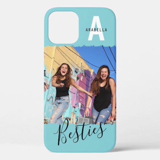 Modern Besties-foto-monogram | Blauw Case-Mate iPhone Case (Achterkant)