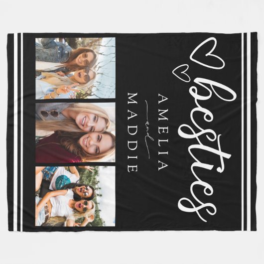 Modern Besties Photo Collage Black and White  Fleece Deken (Voorkant (Horizontaal))