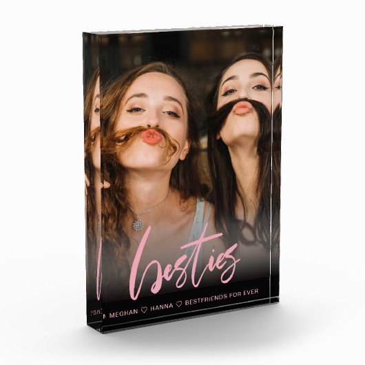 Modern Besties roze calligrafie overlay Fotoblokken (Links)