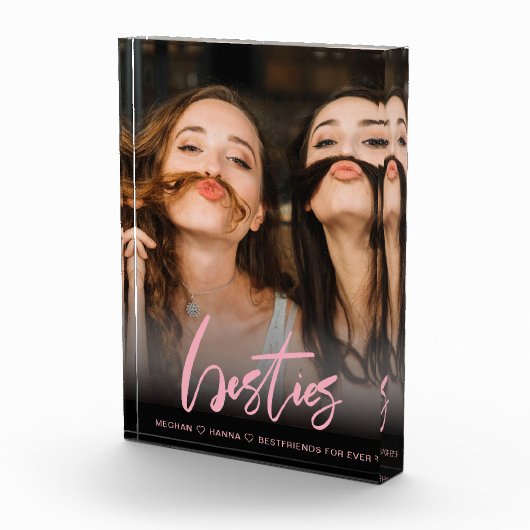 Modern Besties roze calligrafie overlay Fotoblokken (Rechts)