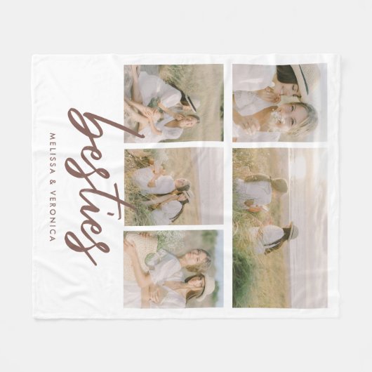 Modern 'Besties' Script Custom 5-Photo Collage Fleece Deken (Voorkant (Horizontaal))