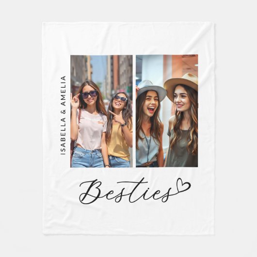 Modern Besties Twee Foto's Script BBF Fleece Deken (Voorkant)