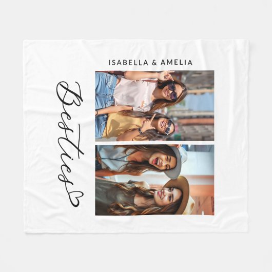 Modern Besties Twee Foto's Script BBF Fleece Deken (Voorkant (Horizontaal))