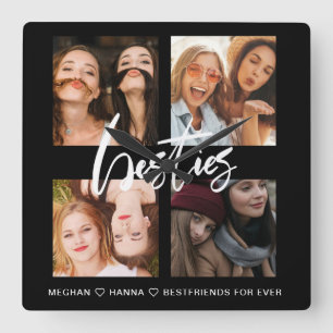 Modern Besties zwarte foto beste vrienden Vierkante Klok