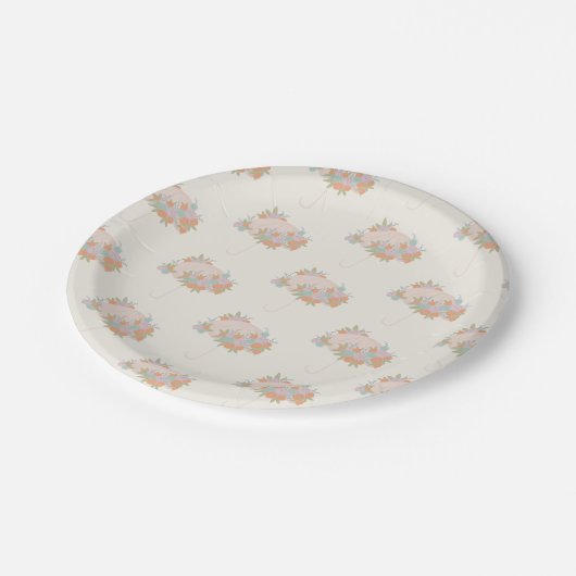 Modern betegeld bloemparaplu Baby shower Papieren Bordje (Gekanteld)