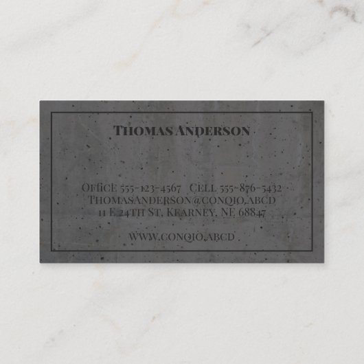 Modern beton zwart en grijs visitekaartje (Achterkant)