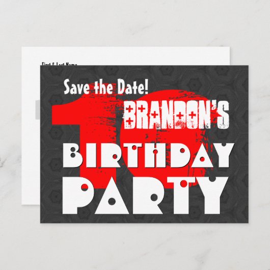 Modern Bewaar de datum 10e Verjaardagsfeestje W01F Aankondigingskaart (Voorkant / Achterkant)