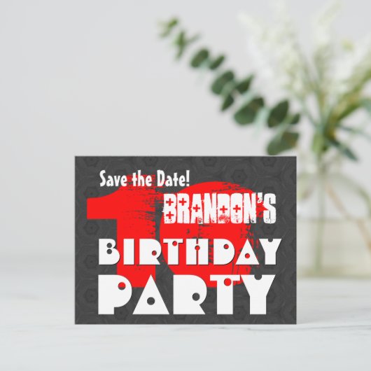 Modern Bewaar de datum 10e Verjaardagsfeestje W01F Aankondigingskaart (Staand voorkant)