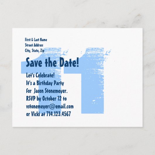 Modern Bewaar de datum 11e Verjaardagsfeestje W02E Aankondigingskaart (Achterkant)