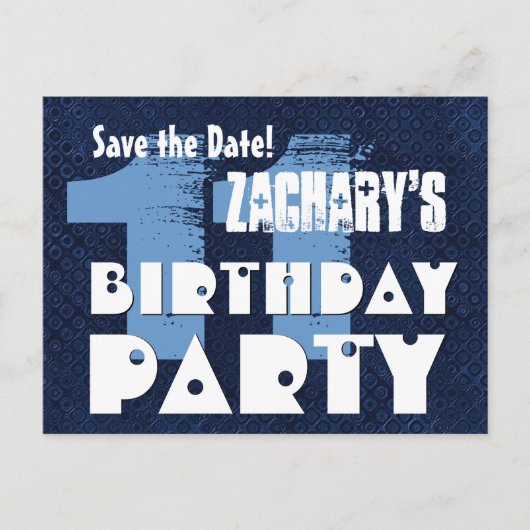 Modern Bewaar de datum 11e Verjaardagsfeestje W02E Aankondigingskaart (Voorkant)