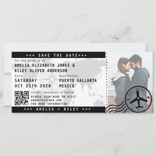 Modern Bewaar de datum Boarding Pass Ticket Foto Kaart (Voorkant)