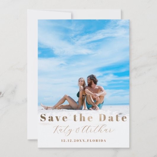 Modern Bewaar de datum Faux Gold Feestdagenkaart (Voorkant)