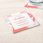 Modern Bewaar de datum Huwelijkspatroon Koraal Bla Kartonnen Onderzetters (Schuin)