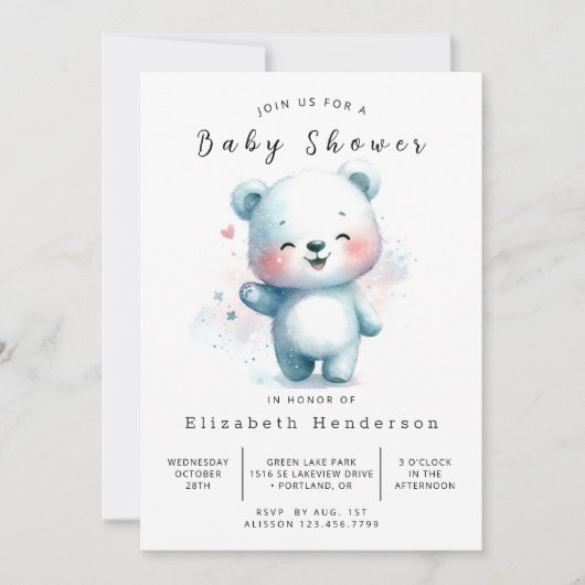 Modern bewerkbaar Beer Baby shower Kaart (Voorkant)