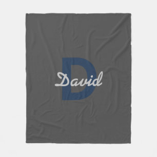Modern bewerkbaar Donkergrijs & Blauw Naam & Monog Fleece Deken
