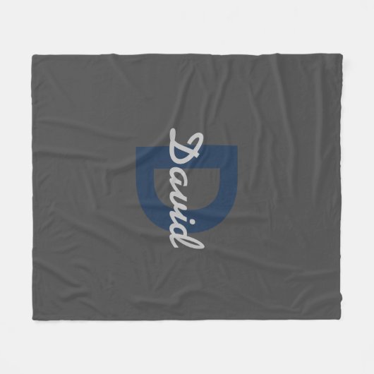 Modern bewerkbaar Donkergrijs & Blauw Naam & Monog Fleece Deken (Voorkant (Horizontaal))
