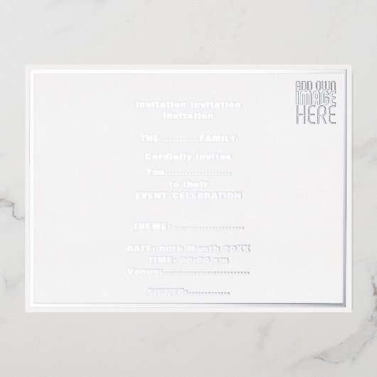 MODERN BEWERKBAAR EENVOUDIG WIT AFBEELDING TEKST S FOLIE UITNODIGING BRIEFKAART (Voorkant)