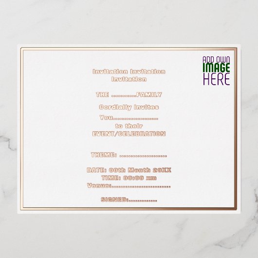 MODERN BEWERKBAAR EENVOUDIG WIT AFBEELDING TEKST S FOLIE UITNODIGING BRIEFKAART (Voorkant)