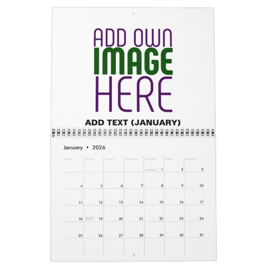 MODERN BEWERKBAAR EENVOUDIG WIT AFBEELDING TEKST S KALENDER (Jan 2026)
