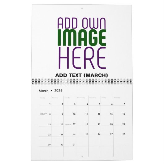 MODERN BEWERKBAAR EENVOUDIG WIT AFBEELDING TEKST S KALENDER (Mar 2026)