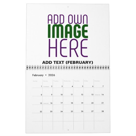 MODERN BEWERKBAAR EENVOUDIG WIT AFBEELDING TEKST S KALENDER (Feb 2026)