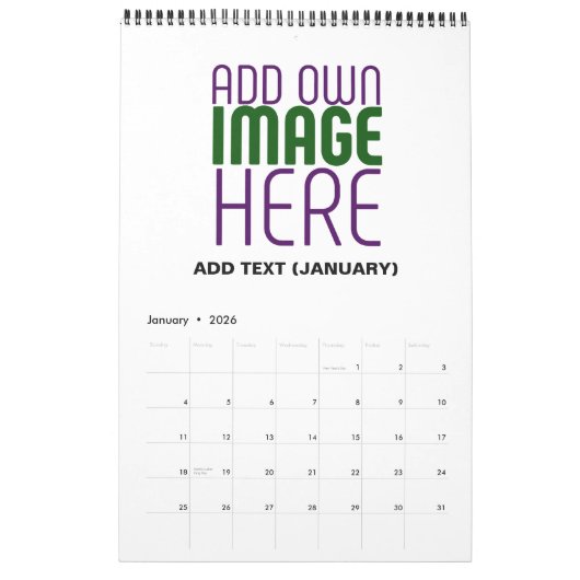MODERN BEWERKBAAR EENVOUDIG WIT AFBEELDING TEKST S KALENDER (Jan 2026)
