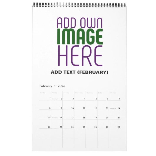 MODERN BEWERKBAAR EENVOUDIG WIT AFBEELDING TEKST S KALENDER (Feb 2026)