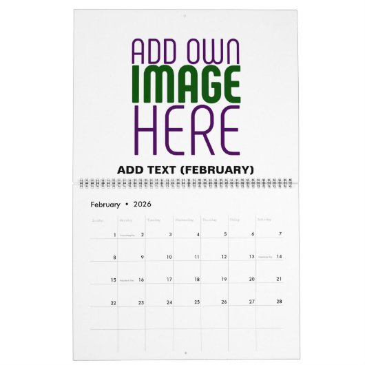 MODERN BEWERKBAAR EENVOUDIG WIT AFBEELDING TEKST S KALENDER (Feb 2026)