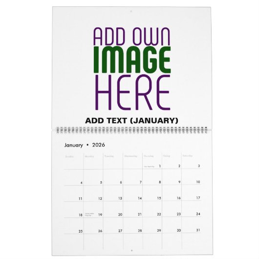 MODERN BEWERKBAAR EENVOUDIG WIT AFBEELDING TEKST S KALENDER (Jan 2026)