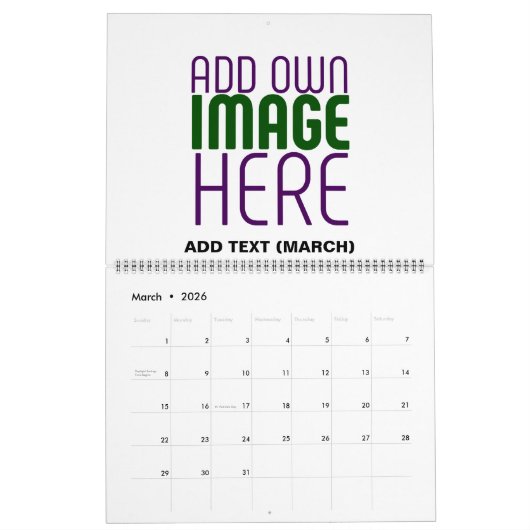 MODERN BEWERKBAAR EENVOUDIG WIT AFBEELDING TEKST S KALENDER (Mar 2026)