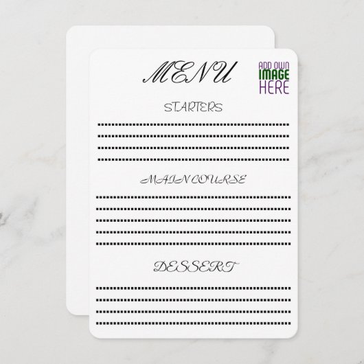 MODERN BEWERKBAAR EENVOUDIG WIT AFBEELDING TEKST S MENU (Voorkant / Achterkant)