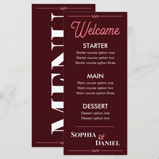Modern Bewerkbaar Huwelijksmenu Menu (Voorkant / Achterkant)