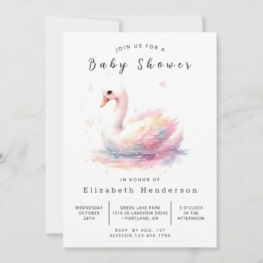 Modern bewerkbaar Swan-Baby shower Kaart (Voorkant)